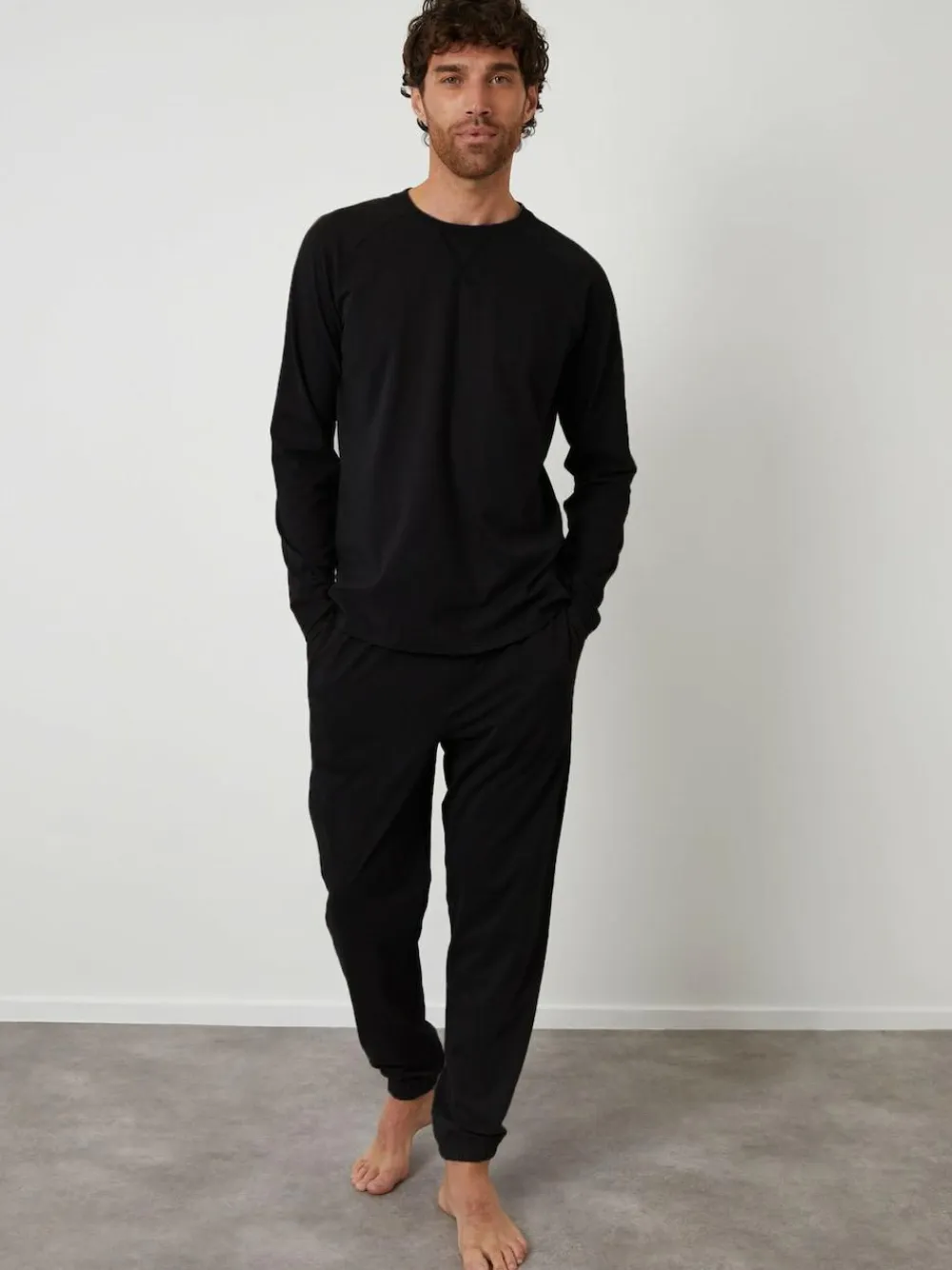Hot Threadbare Peached Cotton Long Lounge Set Black