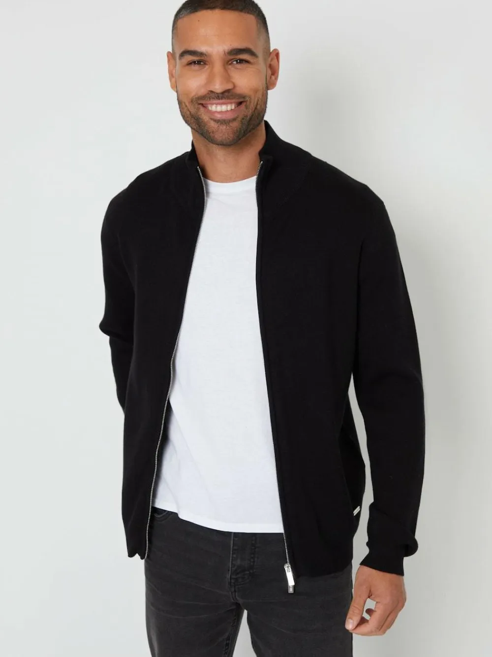 Threadbare Black Zip-Through Funnel Neck Knitted Cardigan^ Knitwear|Knitwear