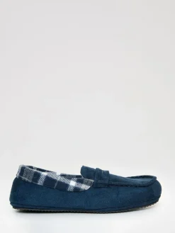 Threadbare Faux Suede Fabric Trim Moccasin Slippers^ Slippers|Slippers