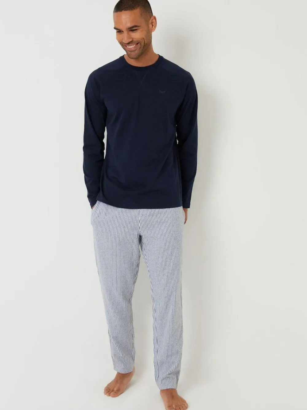 Threadbare Blue Long Sleeve Top & Stripe Joggers Pyjamas Set^ Pyjamas