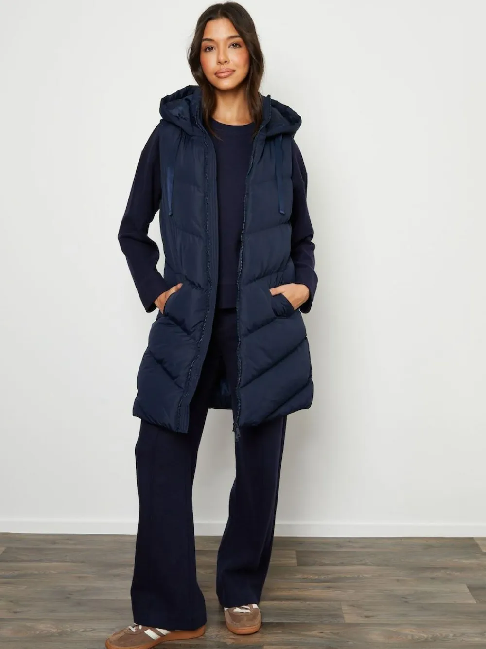Clearance Threadbare Longline Padded Gilet Blue
