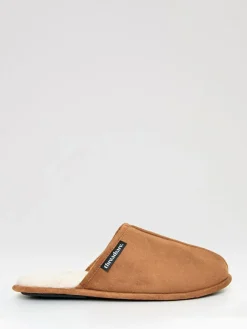 Sale Threadbare Faux Fur Lined Slip On Mule Slippers Brown