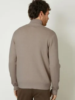 Threadbare Brown Zip-Through Funnel Neck Knitted Cardigan^ Knitwear|Knitwear