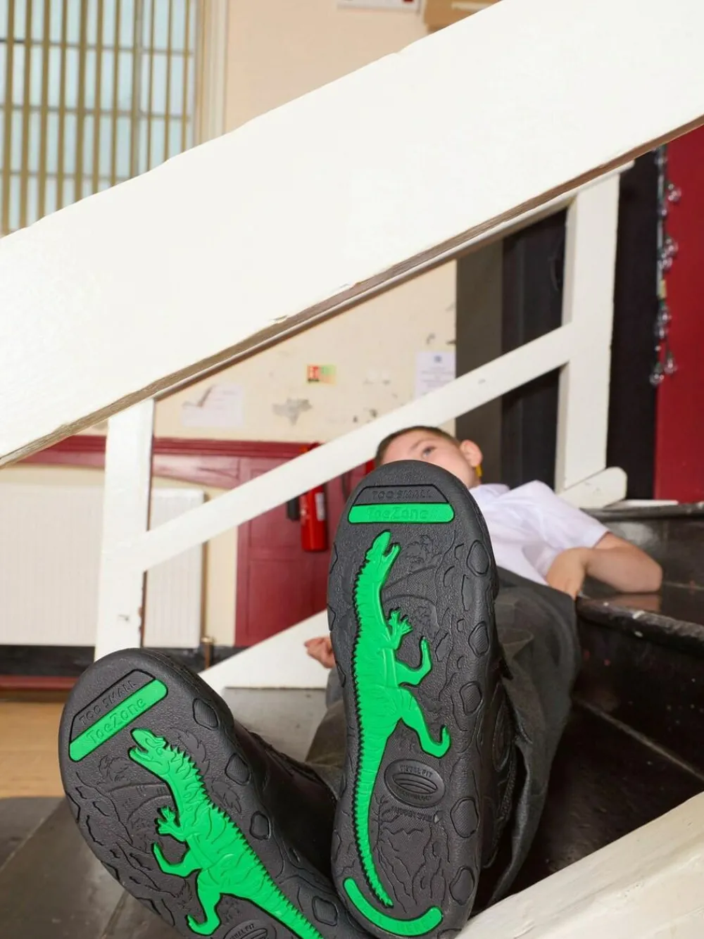 Best Toezone Boys Luca Dinosaur Rip Tape School Black Shoes