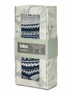 Sale Totes Blue Toasties Mens Sherpa Lined Fair Isle Slipper Socks