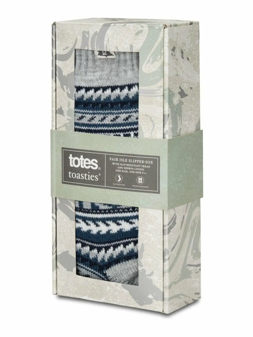 Sale Totes Blue Toasties Mens Sherpa Lined Fair Isle Slipper Socks