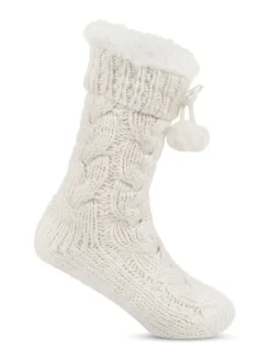Hot Totes Cream Toasties Ladies Luxury Chunky Knit Slipper Socks