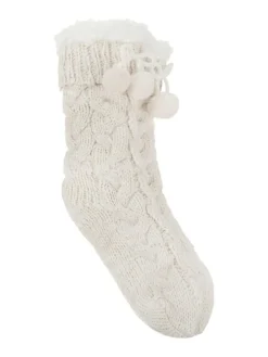 Hot Totes Cream Toasties Ladies Luxury Chunky Knit Slipper Socks