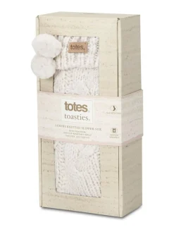 Hot Totes Cream Toasties Ladies Luxury Chunky Knit Slipper Socks