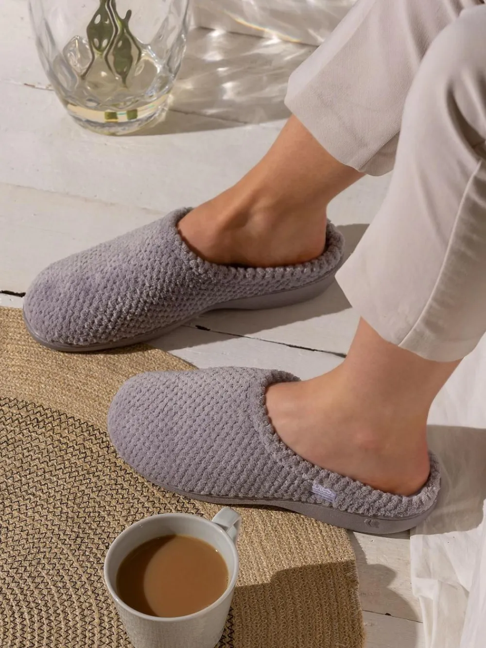Sale Totes Grey Isotoner Popcorn Terry Mules Slippers
