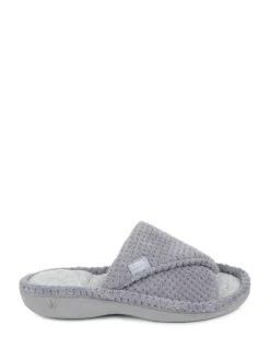 Hot Totes Ladies Isotoner Popcorn Turnover Open Toe Slippers Grey