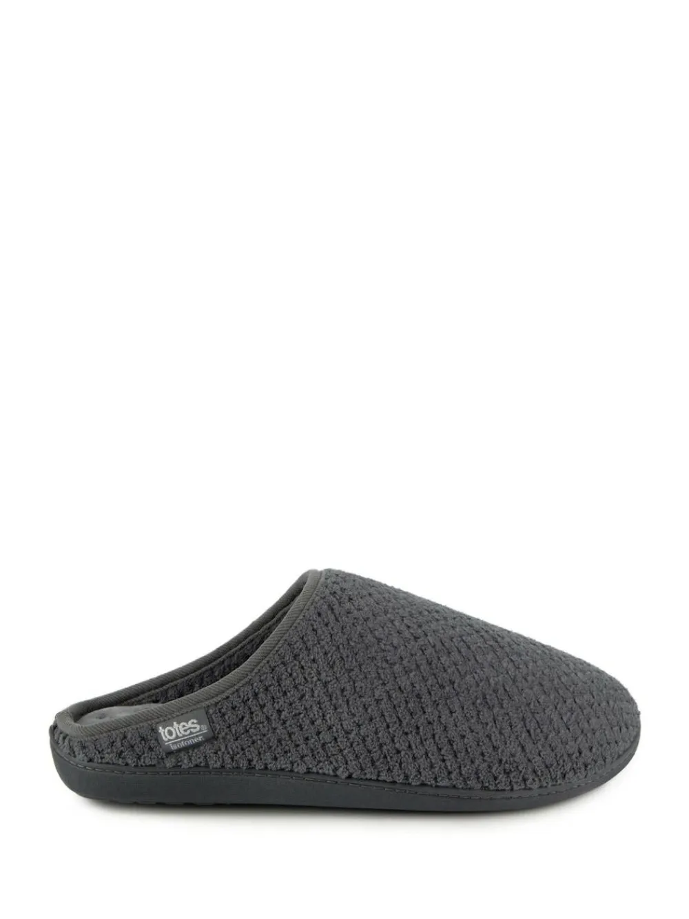 Totes Mens Isotoner Swept Back Popcorn Mule Slippers Grey