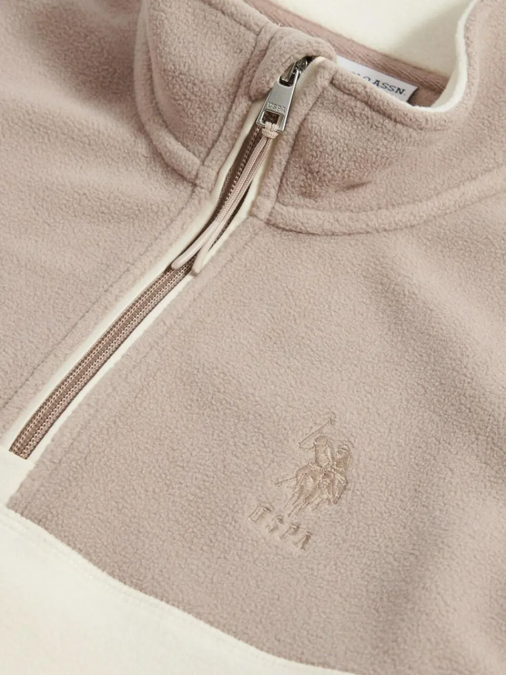 Outlet U.S. Polo Assn Colour Block Micro Funnel Fleece Natural