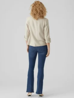 Discount VERO MODA Linen Blend 3/4 Sleeve Jacket Beige