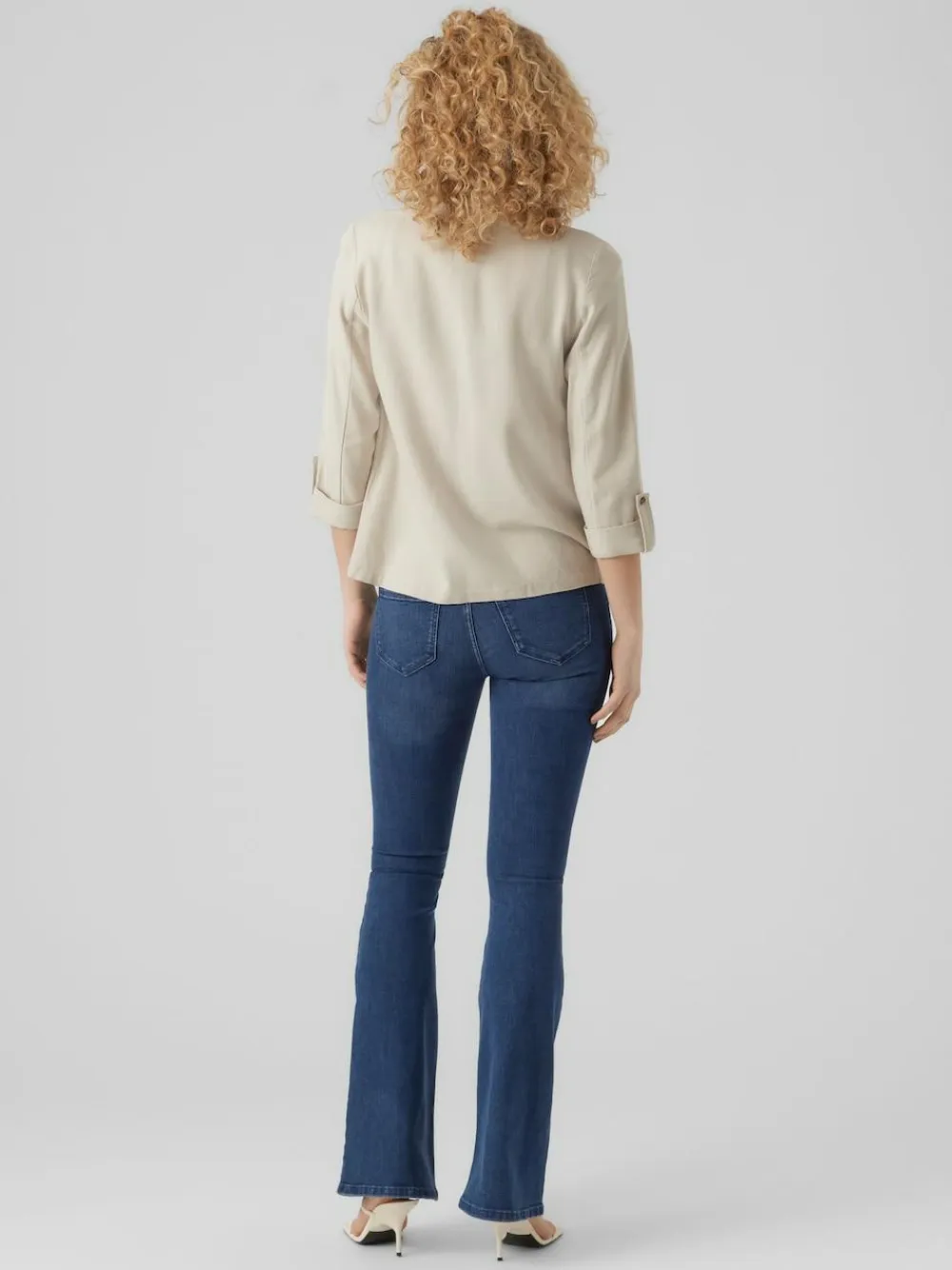 Discount VERO MODA Linen Blend 3/4 Sleeve Jacket Beige