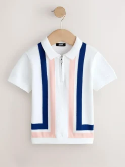 Discount Next 100% Cotton Knitted Zip Neck Polo Shirt (3mths-7yrs) White