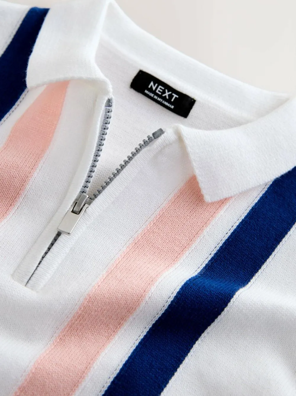 Discount Next 100% Cotton Knitted Zip Neck Polo Shirt (3mths-7yrs) White