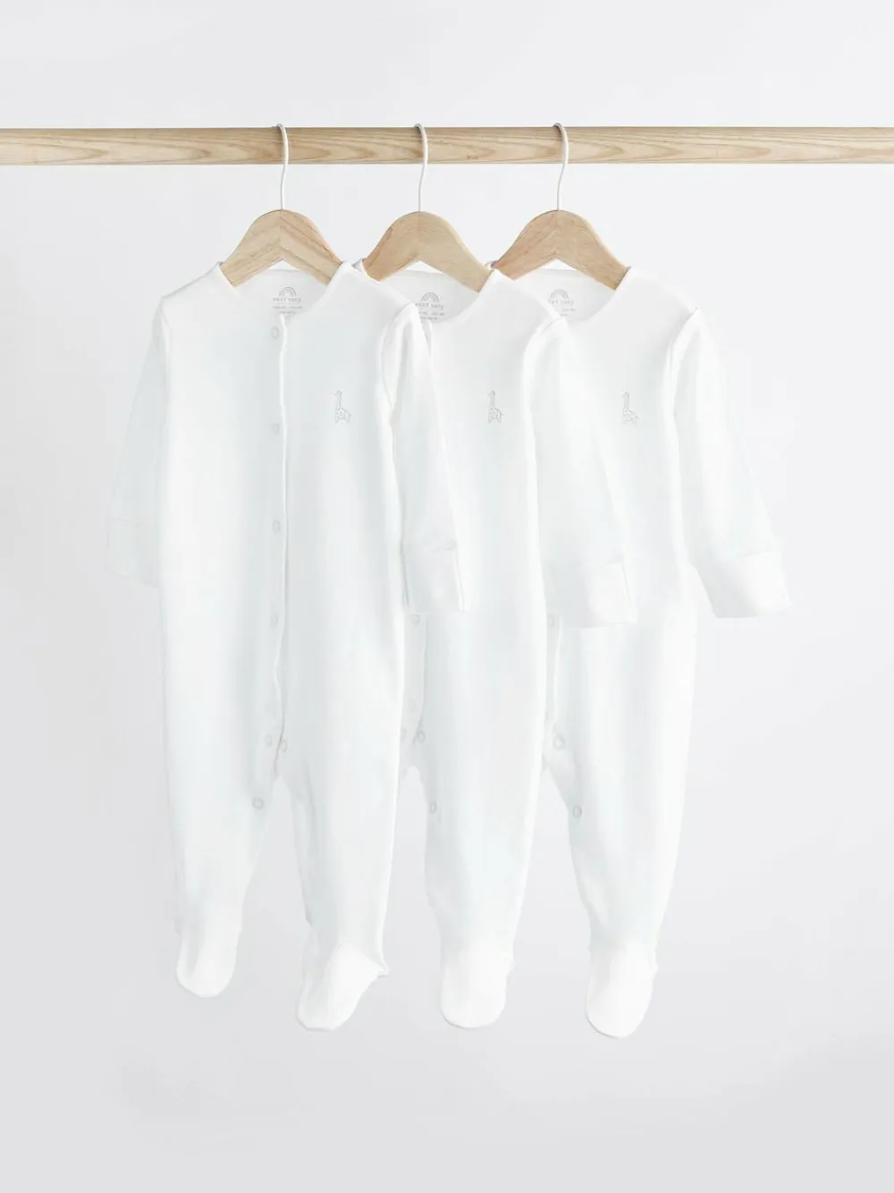 Best Next White 3 Pack 100% Cotton Baby Sleepsuits (0-18mths)