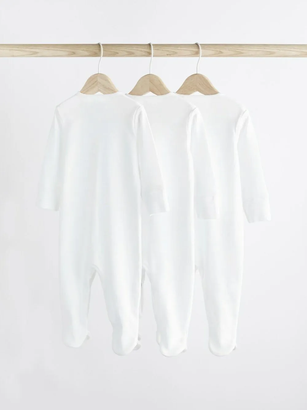Best Next White 3 Pack 100% Cotton Baby Sleepsuits (0-18mths)
