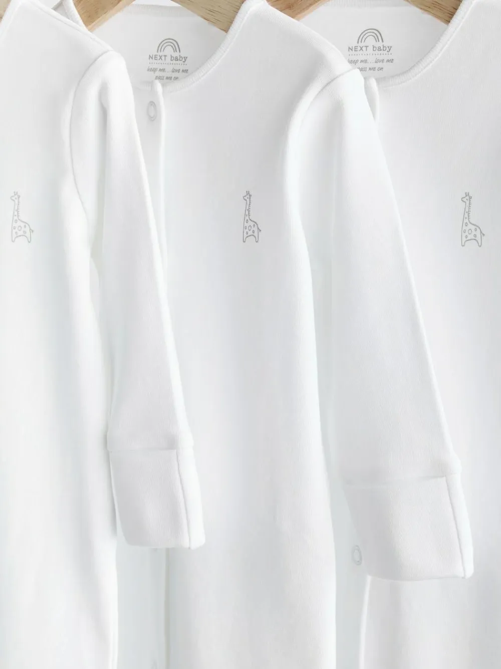 Best Next White 3 Pack 100% Cotton Baby Sleepsuits (0-18mths)