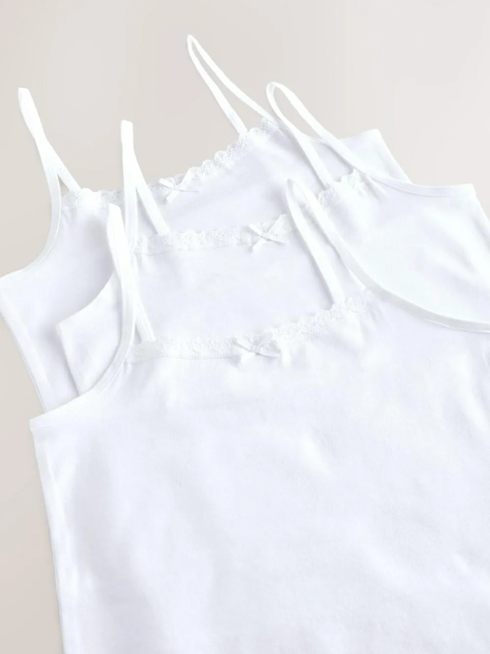Next White 3 Pack Elastic Strappy Cami Vests (1.5-16yrs)^ Nightwear|Underwear