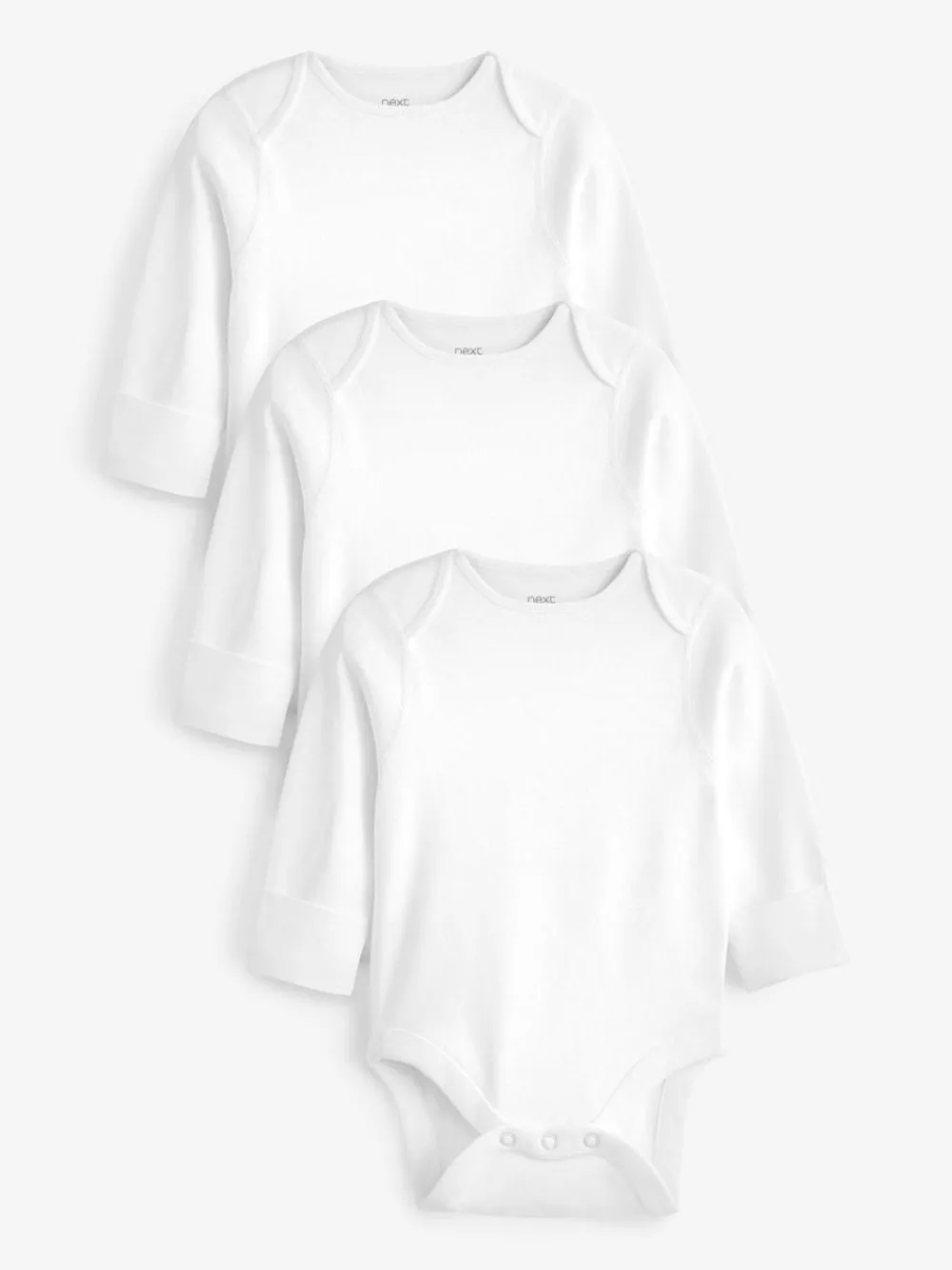 Next White 3 Pack Kind To Skin Long Sleeve Baby Bodysuits^BOY Unisex|Bodysuits & Vests