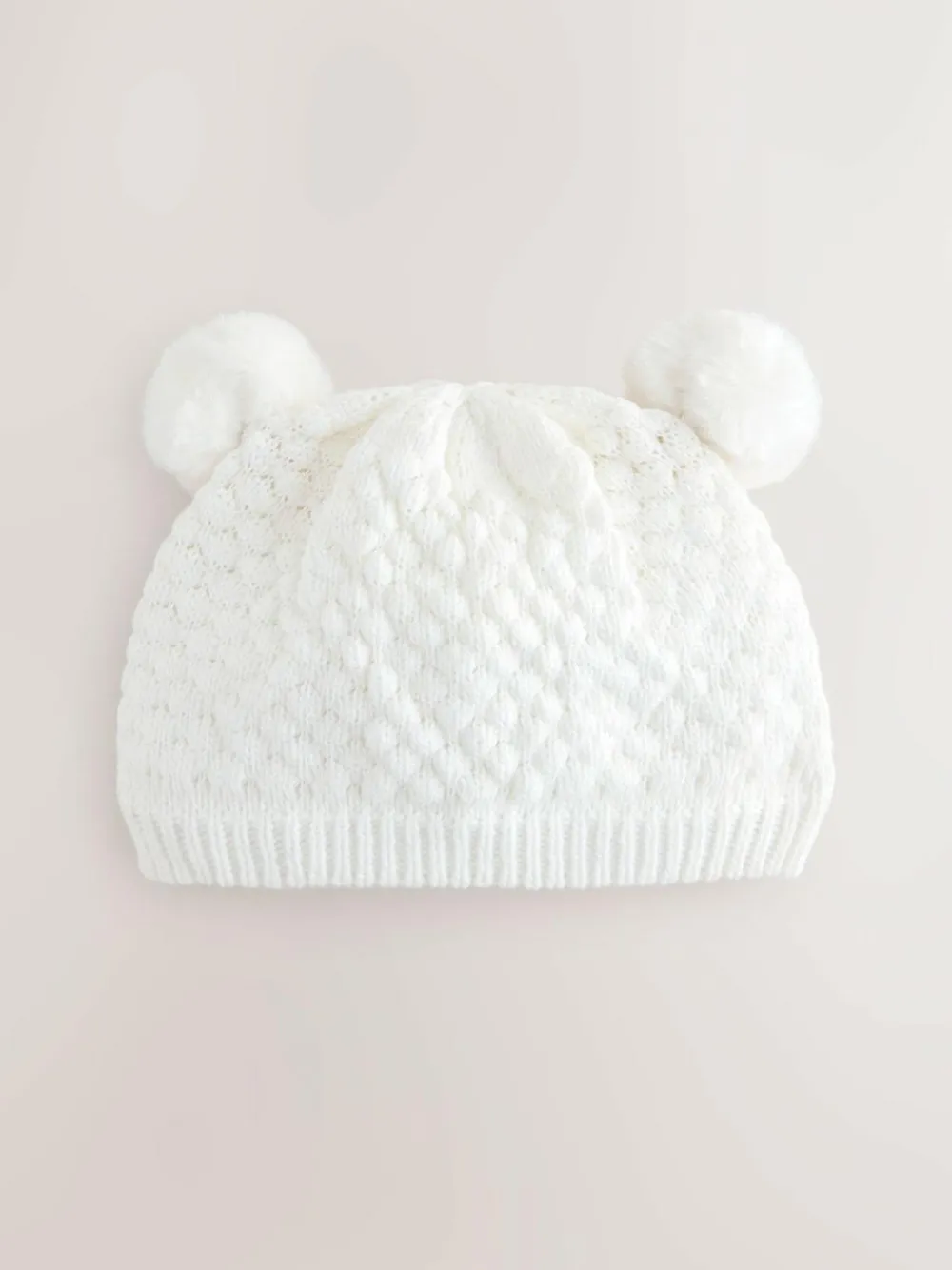 Next White Baby Double Pom Knitted Hat (0mths-2yrs)^ Hats & Scratch Mitts|Newborn Accessories