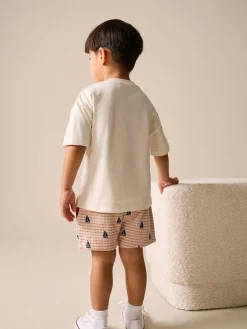 Online Next Short Sleeve T-Shirt and Shorts Set (3mths-7yrs) White Boat Embroidery
