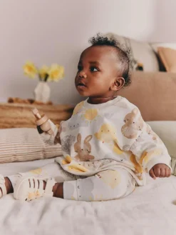 Hot Next White Bunny Character Print Easter Sweat and Leggings Baby Set (0mths-2yrs)