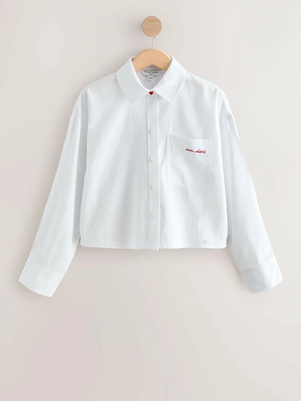 Next Casual Long Sleeve Cropped Shirt with Pocket Embroidery^Women Blouses & Shirts