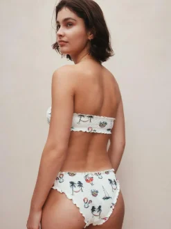 Next White Conversational Broderie Bandeau Bikini Top^Women Swimwear