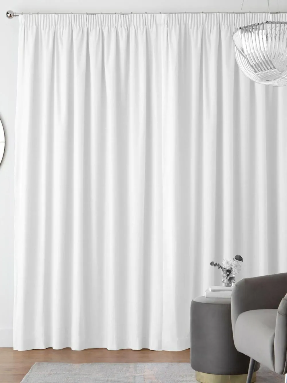 Hot Next White Cotton Blackout/Thermal Pencil Pleat Curtains