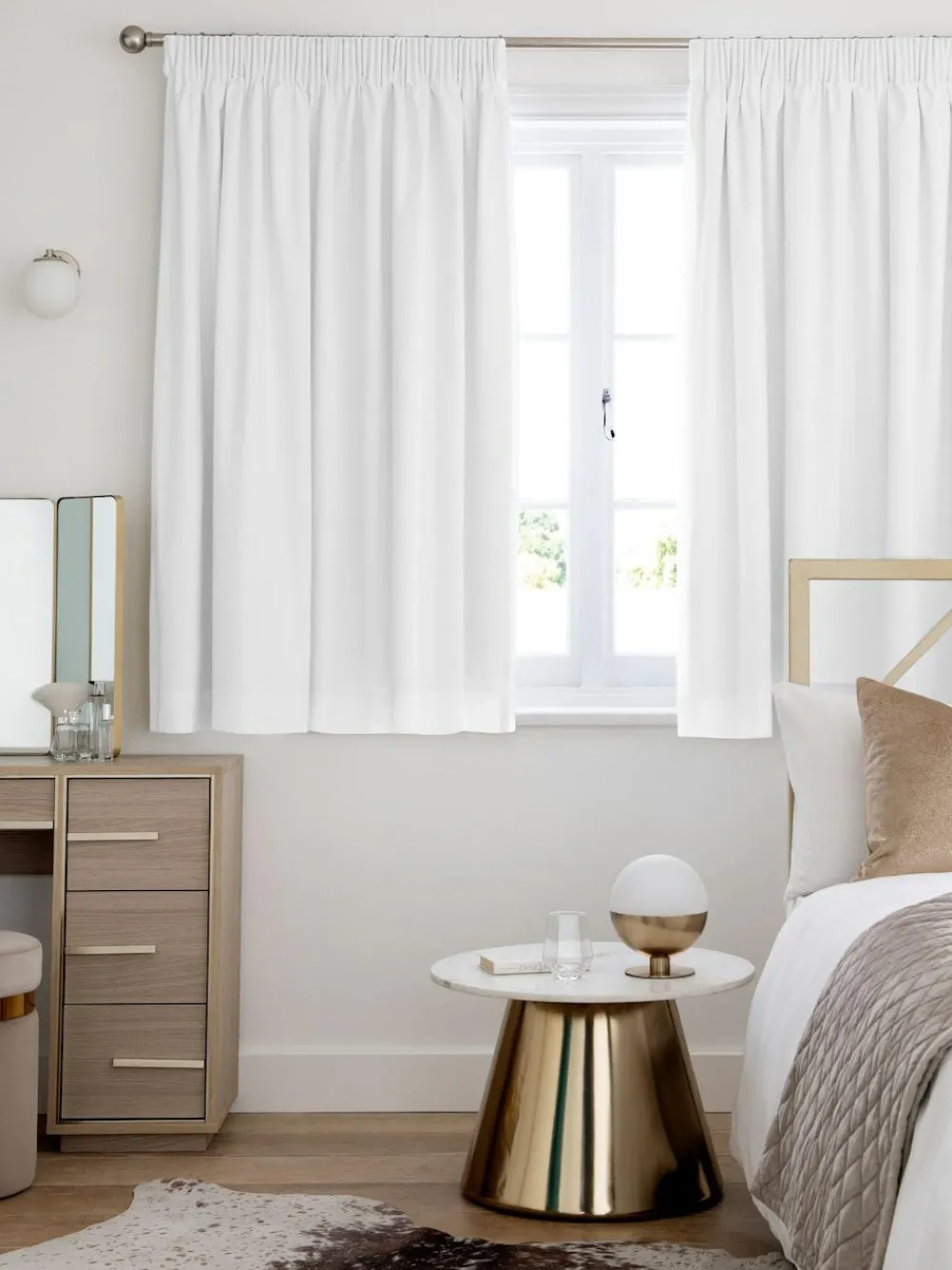 Hot Next White Cotton Blackout/Thermal Pencil Pleat Curtains