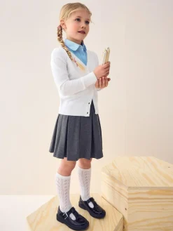 Outlet Next White Cotton Rich School V-Neck Cardigan (3-16yrs)