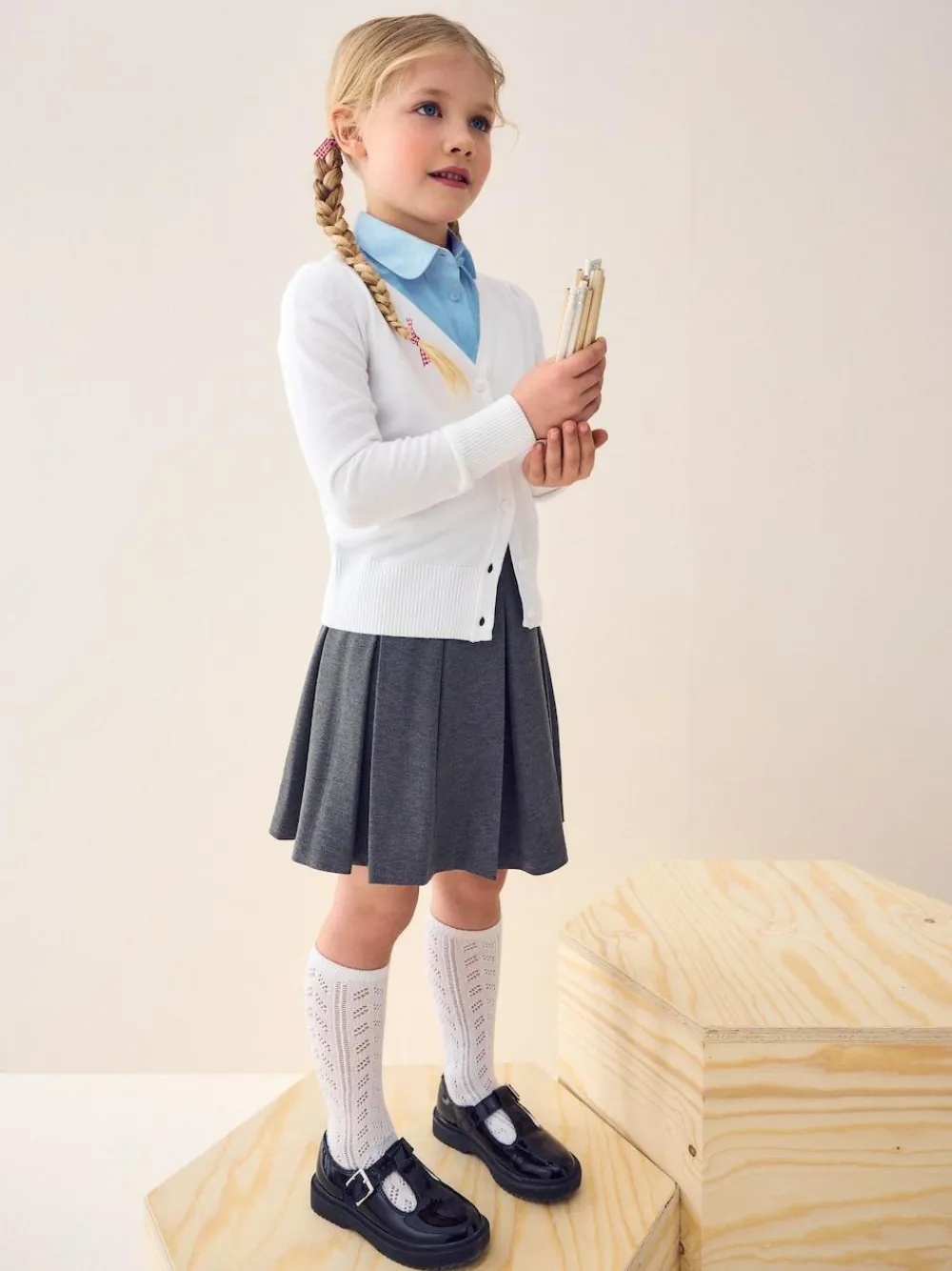 Outlet Next White Cotton Rich School V-Neck Cardigan (3-16yrs)