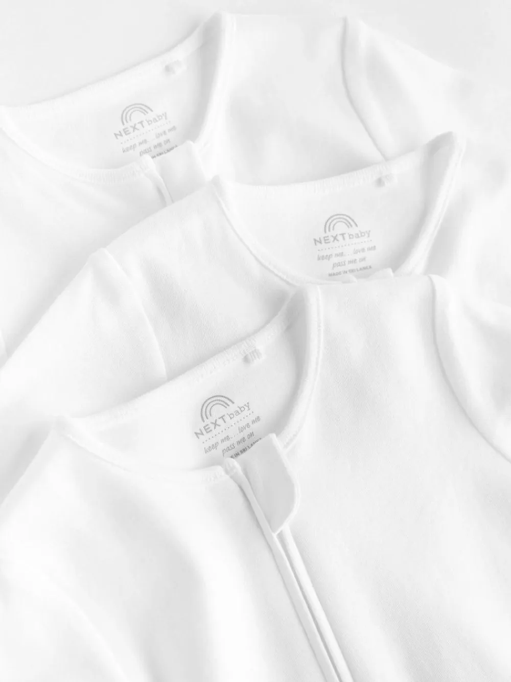 Outlet Next Essential Zipped 100% Cotton Baby Sleepsuits 3 Pack (0-3yrs) White