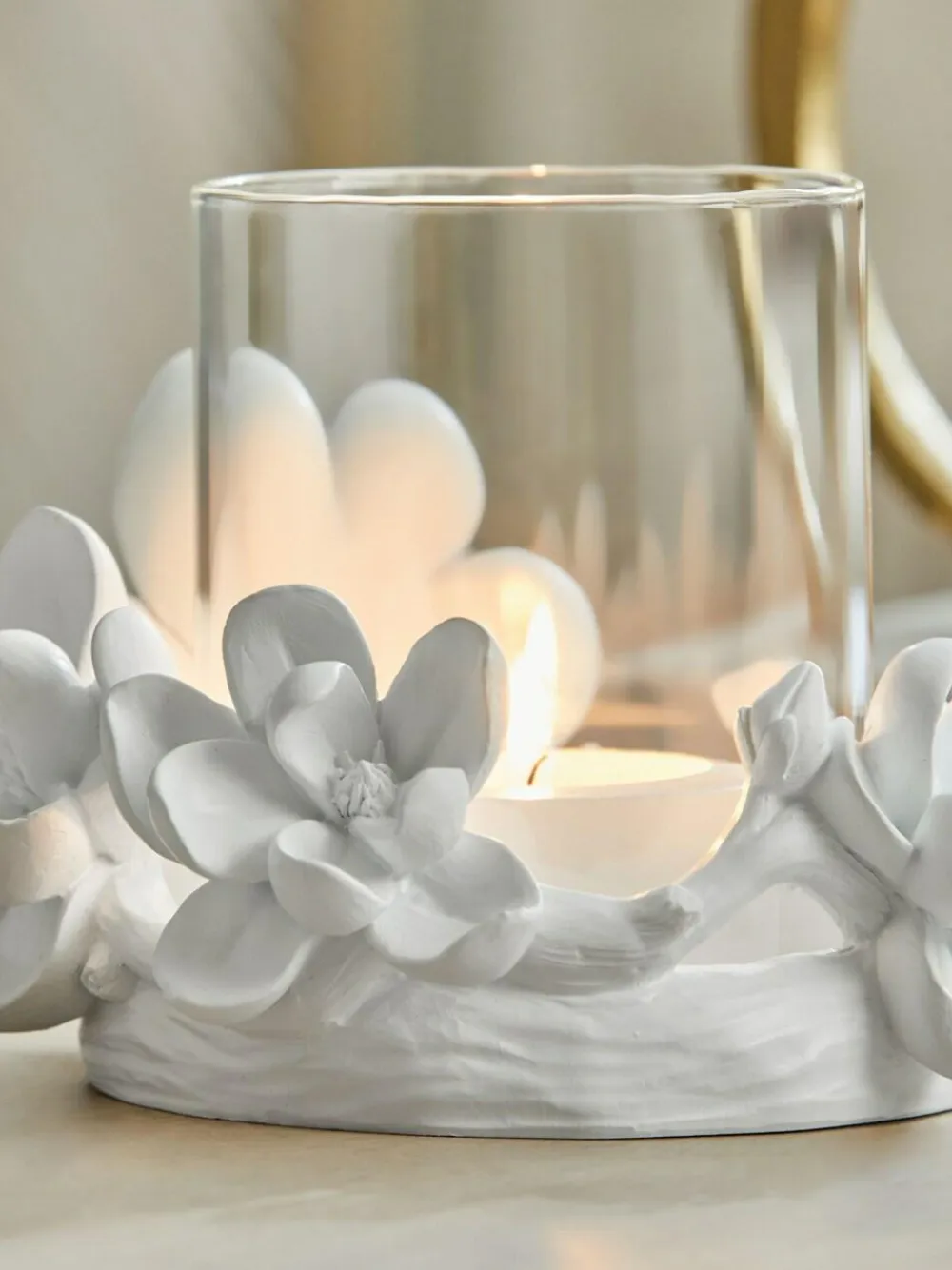 Hot Next White Floral Tealight Candle Holder