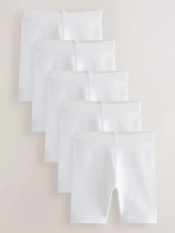 Best Next Longer Length 5 Pack Cotton Rich Stretch Cycle Shorts (3-16yrs) White