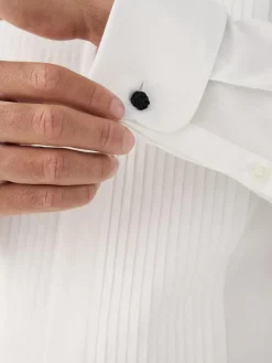 Clearance Next White Regular Fit Occasion Pleated Bib Double Cuff Dress Shirt