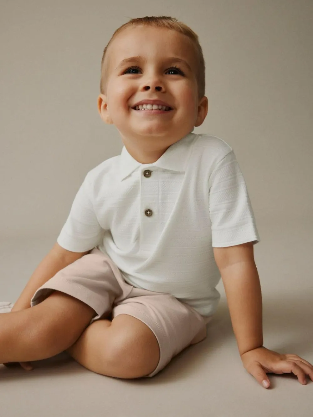 Clearance Next Short Sleeve Textured Polo Shirt and Shorts Set (3mths-7yrs) White