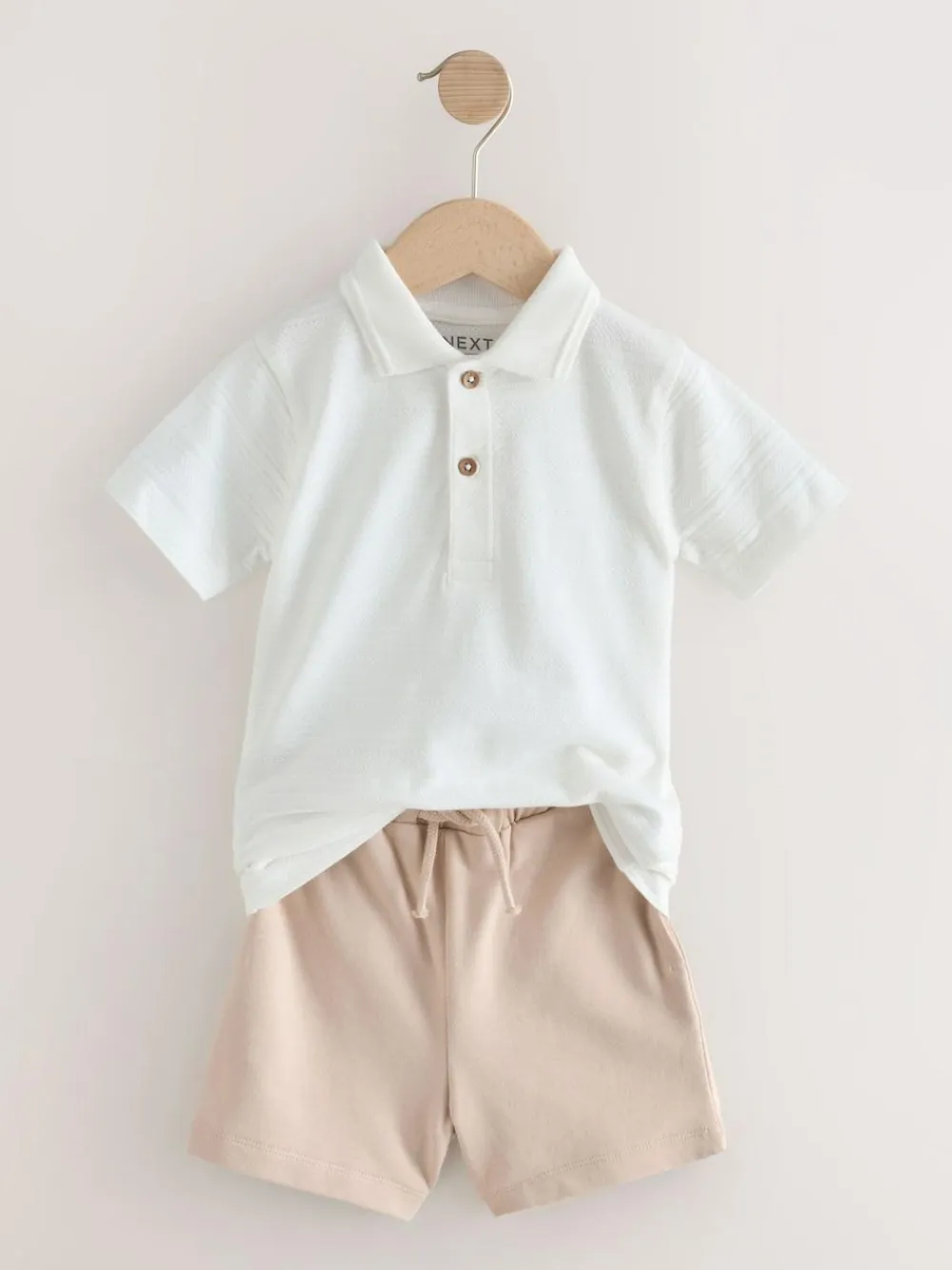Clearance Next Short Sleeve Textured Polo Shirt and Shorts Set (3mths-7yrs) White