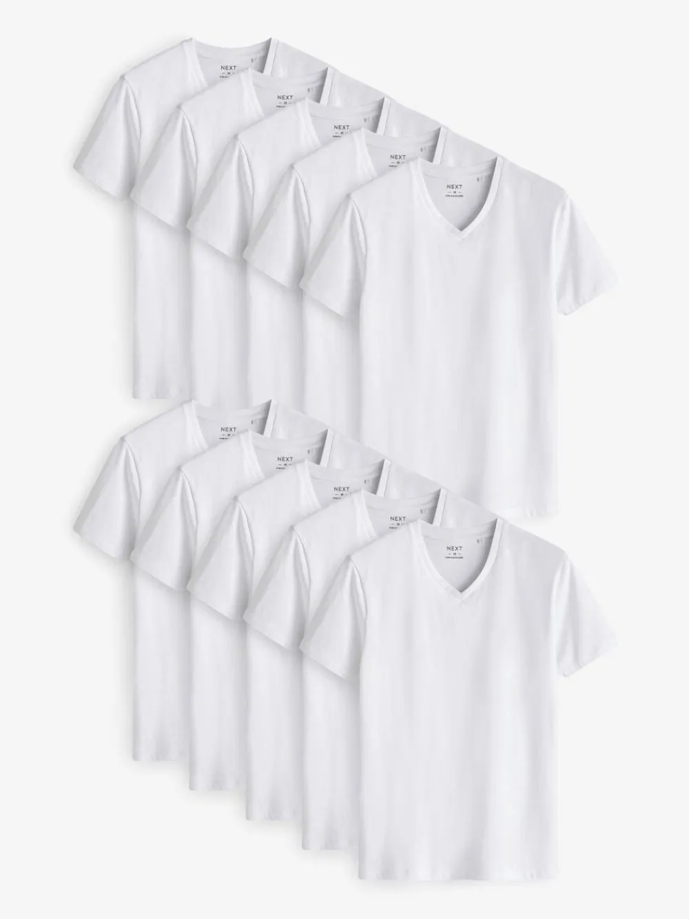 Next White Slim Fit 100% Cotton V-Neck Layering T-Shirts 10 Pack^ Loungewear|Nightwear