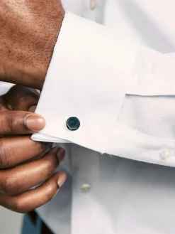 Next Slim Fit Double Cuff Easy Care Textured Smart Shirt White