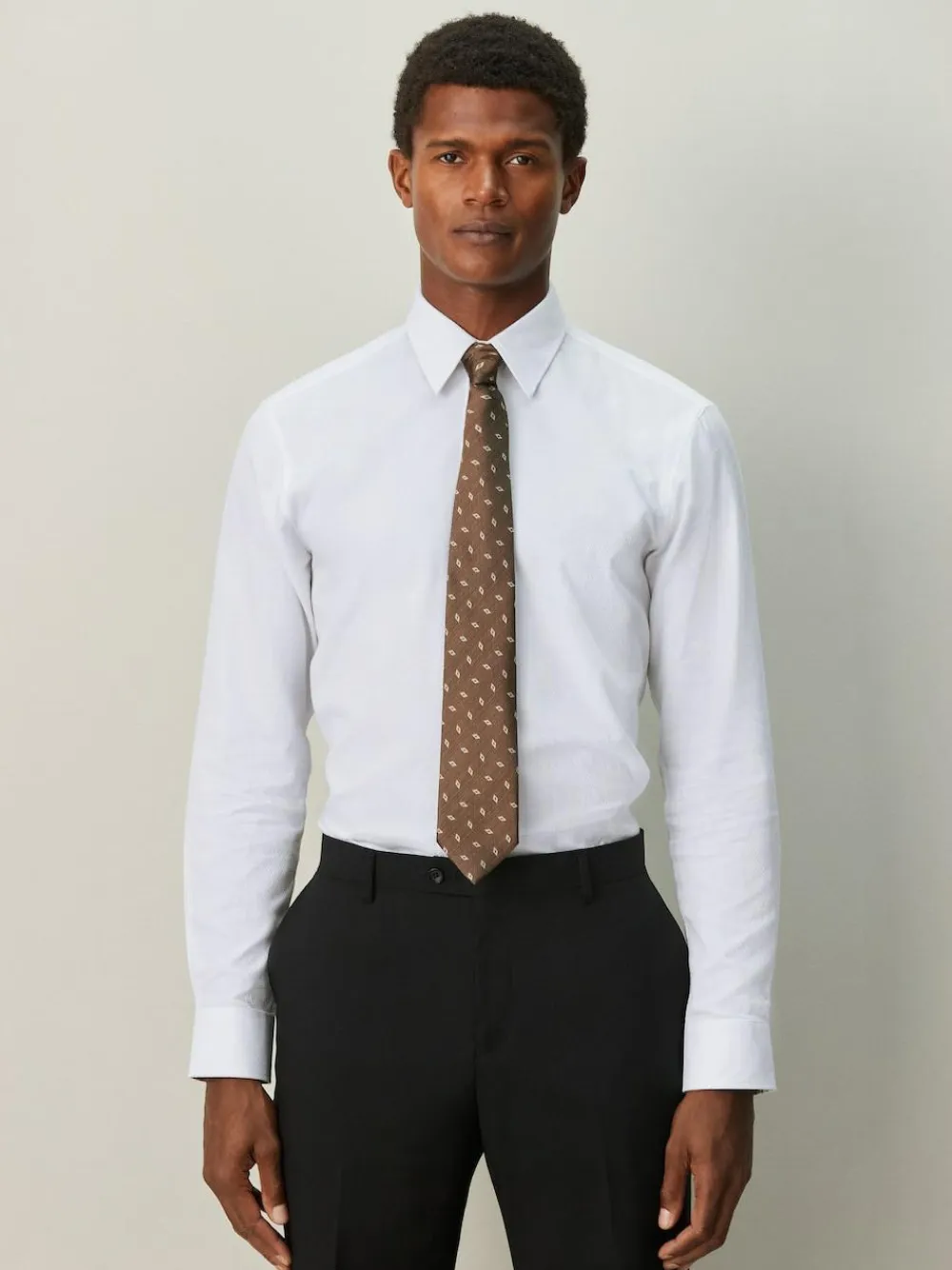 Discount Next Slim Fit Textured Long Sleeve Formal Shirt with Trim White
