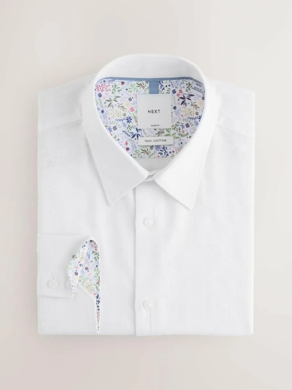 Discount Next Slim Fit Textured Long Sleeve Formal Shirt with Trim White