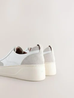Hot Next Slip On Signature Leather Chunky Wedge Platform Trainers White