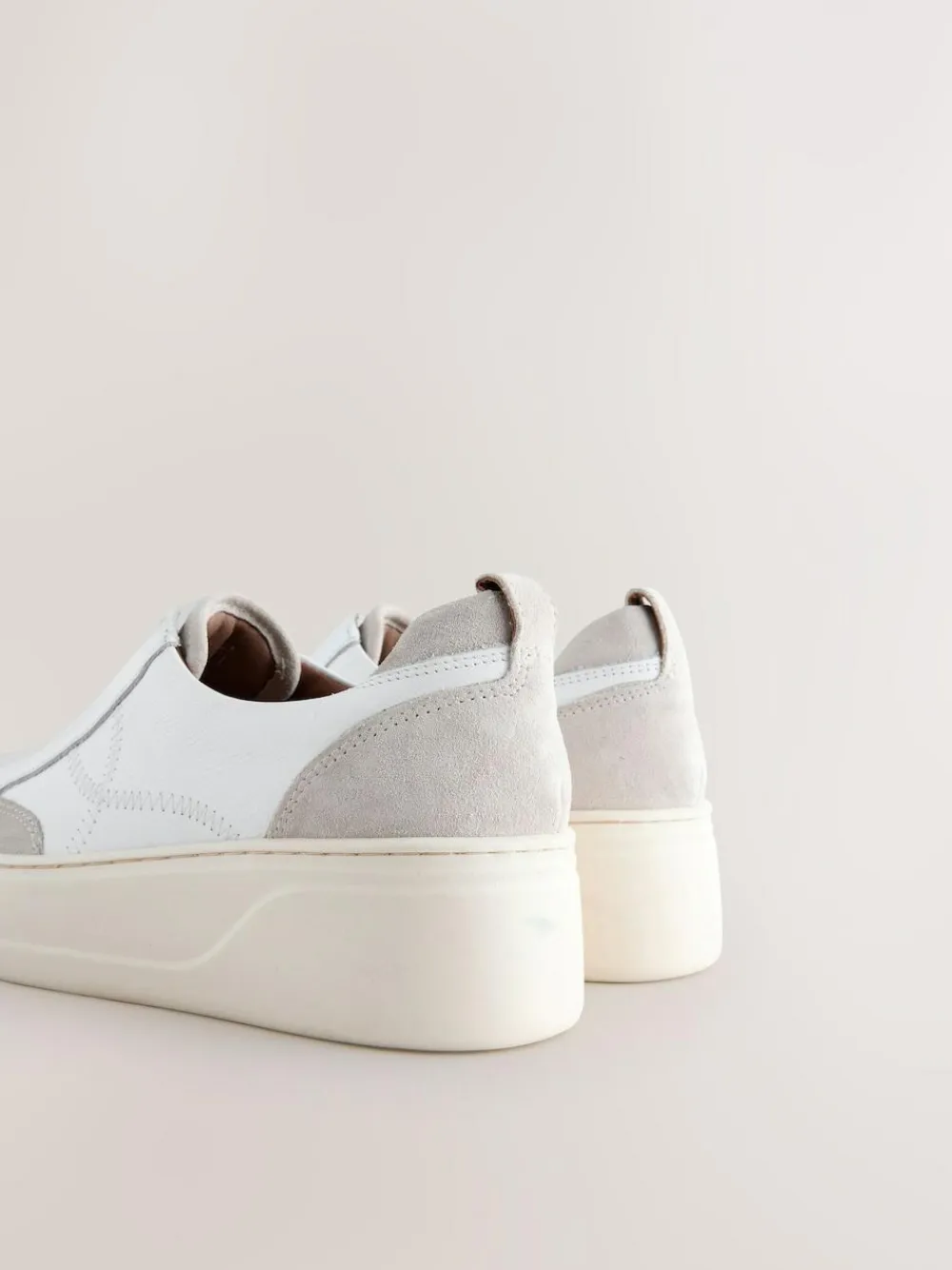 Hot Next Slip On Signature Leather Chunky Wedge Platform Trainers White
