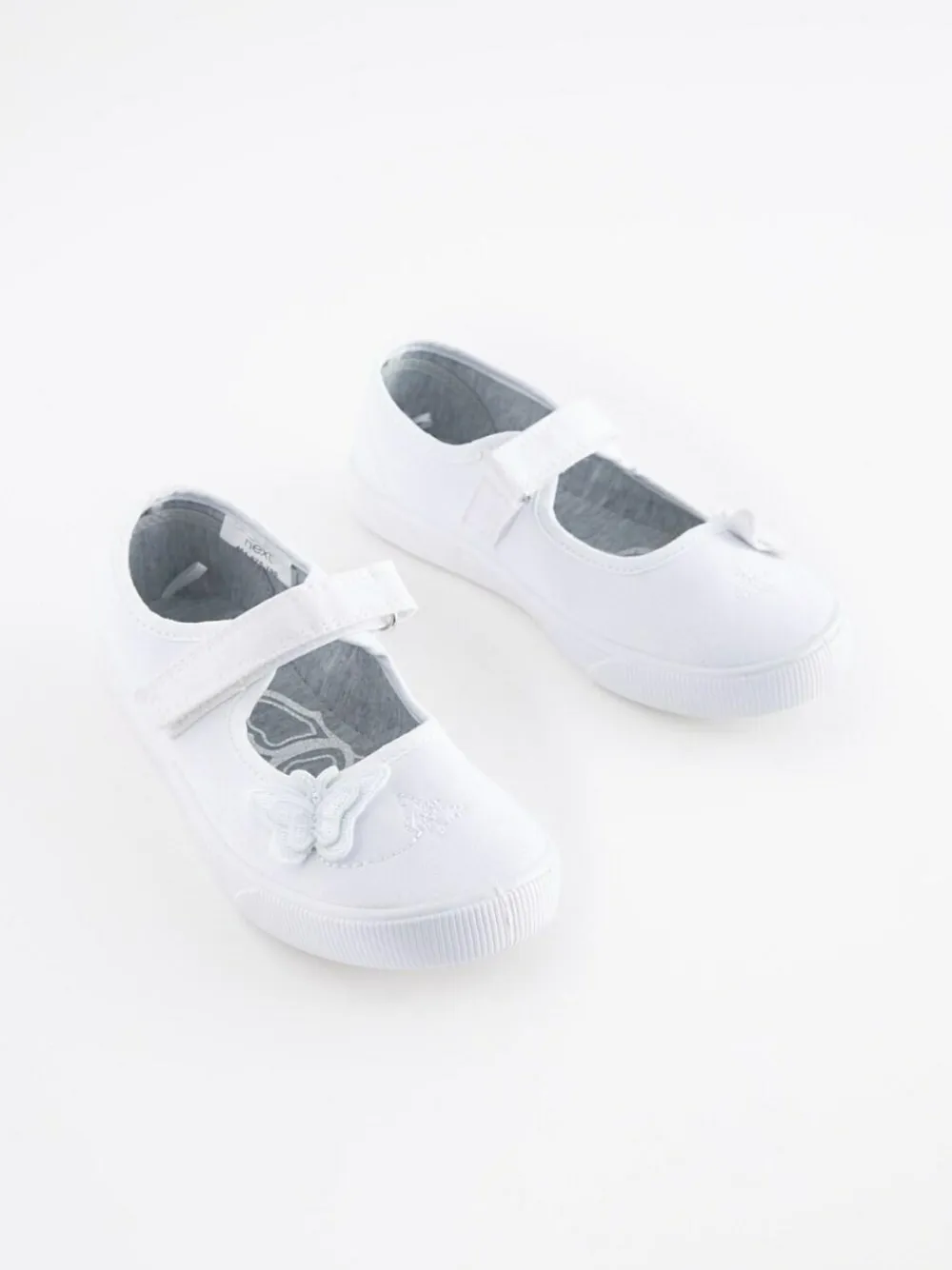 Online Next Standard Fit (F) Butterfly Embroidered School Plimsoll Shoes White