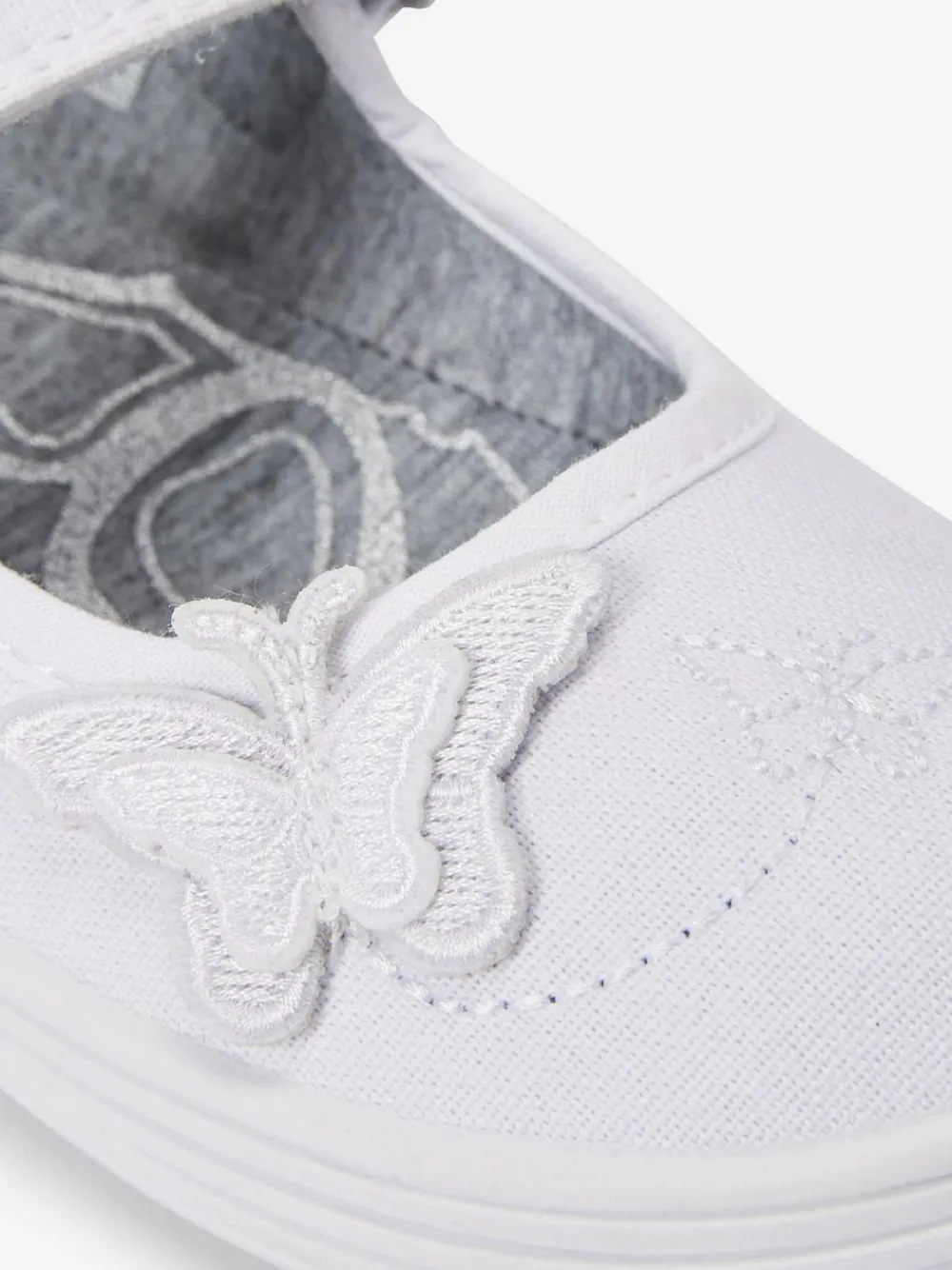 Online Next Standard Fit (F) Butterfly Embroidered School Plimsoll Shoes White