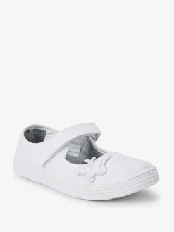 Online Next Standard Fit (F) Butterfly Embroidered School Plimsoll Shoes White